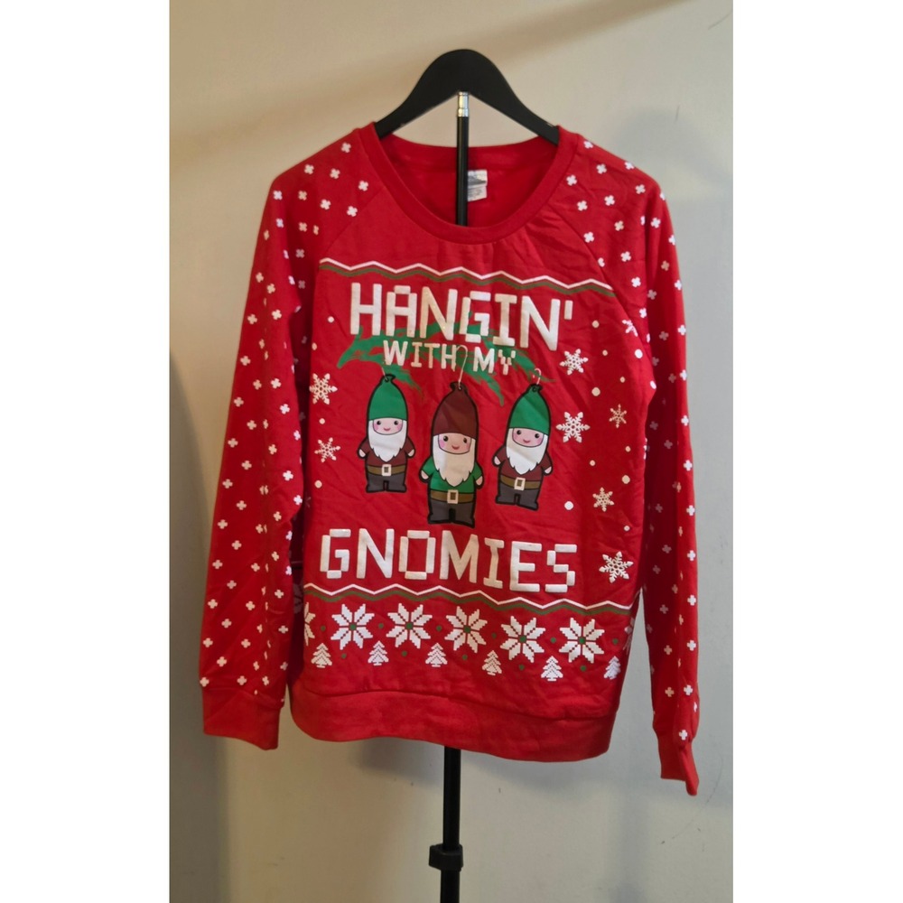 Freeze Hangin With My Gnomies Ugly Christmas Sweater Women's Size XL Red